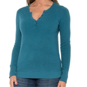 WICKED WOOL Blue 100% Extra Fine Merino Wool Henley Sweater Size Small NWT